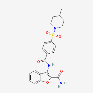 molecular formula C22H23N3O5S B2902391 3-(4-((4-Methylpiperidin-1-yl)sulfonyl)benzamido)benzofuran-2-carboxamide CAS No. 683770-26-5