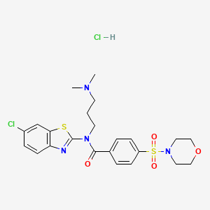 molecular formula C23H28Cl2N4O4S2 B2902404 N-(6-CHLORO-1,3-BENZOTHIAZOL-2-YL)-N-[3-(DIMETHYLAMINO)PROPYL]-4-(MORPHOLINE-4-SULFONYL)BENZAMIDE HYDROCHLORIDE CAS No. 1216780-04-9