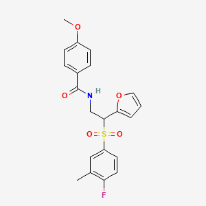 molecular formula C21H20FNO5S B2902420 N-[2-(4-fluoro-3-methylbenzenesulfonyl)-2-(furan-2-yl)ethyl]-4-methoxybenzamide CAS No. 946319-26-2
