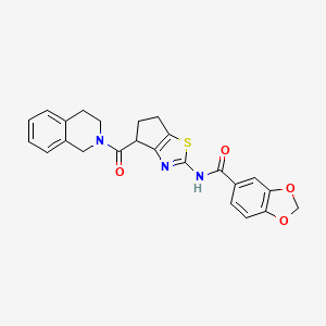 molecular formula C24H21N3O4S B2902470 N-(4-(1,2,3,4-tetrahydroisoquinoline-2-carbonyl)-5,6-dihydro-4H-cyclopenta[d]thiazol-2-yl)benzo[d][1,3]dioxole-5-carboxamide CAS No. 955699-24-8