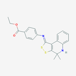 molecular formula C21H20N2O2S2 B290253 ETHYL 4-{[(1E)-4,4-DIMETHYL-1H,4H,5H-[1,2]DITHIOLO[3,4-C]QUINOLIN-1-YLIDENE]AMINO}BENZOATE 