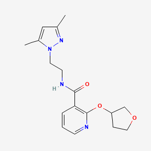 molecular formula C17H22N4O3 B2902551 N-(2-(3,5-dimethyl-1H-pyrazol-1-yl)ethyl)-2-((tetrahydrofuran-3-yl)oxy)nicotinamide CAS No. 2034359-32-3