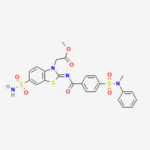 molecular formula C24H22N4O7S3 B2902664 Methyl 2-[2-[4-[methyl(phenyl)sulfamoyl]benzoyl]imino-6-sulfamoyl-1,3-benzothiazol-3-yl]acetate CAS No. 865199-21-9