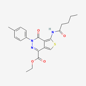 molecular formula C21H23N3O4S B2902670 ethyl 3-(4-methylphenyl)-4-oxo-5-pentanamido-3H,4H-thieno[3,4-d]pyridazine-1-carboxylate CAS No. 851947-83-6
