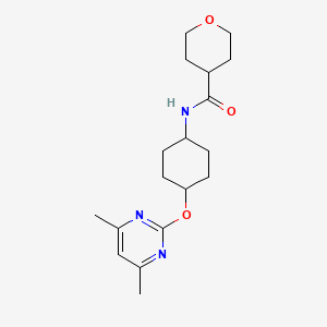 molecular formula C18H27N3O3 B2902672 N-[(1r,4r)-4-[(4,6-dimethylpyrimidin-2-yl)oxy]cyclohexyl]oxane-4-carboxamide CAS No. 2034402-33-8