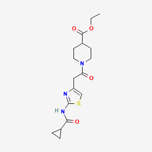molecular formula C17H23N3O4S B2902676 Ethyl 1-(2-(2-(cyclopropanecarboxamido)thiazol-4-yl)acetyl)piperidine-4-carboxylate CAS No. 921776-99-0