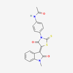 molecular formula C20H15N3O3S2 B2902720 N-(4-{5-[(3Z)-1-methyl-2-oxo-2,3-dihydro-1H-indol-3-ylidene]-4-oxo-2-sulfanylidene-1,3-thiazolidin-3-yl}phenyl)acetamide CAS No. 868141-96-2