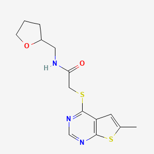 molecular formula C14H17N3O2S2 B2902802 2-(6-methylthieno[2,3-d]pyrimidin-4-yl)sulfanyl-N-(oxolan-2-ylmethyl)acetamide CAS No. 876902-22-6