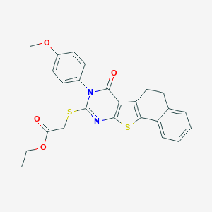 molecular formula C25H22N2O4S2 B290283 ethyl 2-[[13-(4-methoxyphenyl)-12-oxo-17-thia-13,15-diazatetracyclo[8.7.0.02,7.011,16]heptadeca-1(10),2,4,6,11(16),14-hexaen-14-yl]sulfanyl]acetate 