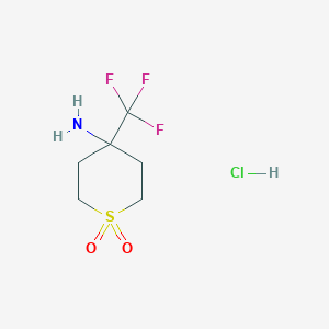 molecular formula C6H11ClF3NO2S B2902877 1,1-Dioxo-4-(trifluoromethyl)thian-4-amine;hydrochloride CAS No. 2228604-33-7