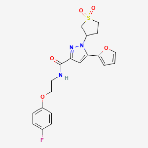 molecular formula C20H20FN3O5S B2902878 1-(1,1-dioxidotetrahydrothiophen-3-yl)-N-(2-(4-fluorophenoxy)ethyl)-5-(furan-2-yl)-1H-pyrazole-3-carboxamide CAS No. 1172421-36-1