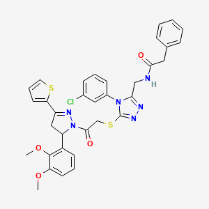 molecular formula C34H31ClN6O4S2 B2903106 N-{[4-(3-chlorophenyl)-5-({2-[5-(2,3-dimethoxyphenyl)-3-(thiophen-2-yl)-4,5-dihydro-1H-pyrazol-1-yl]-2-oxoethyl}sulfanyl)-4H-1,2,4-triazol-3-yl]methyl}-2-phenylacetamide CAS No. 362505-57-5