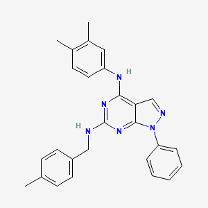 molecular formula C27H26N6 B2903138 N4-(3,4-dimethylphenyl)-N6-[(4-methylphenyl)methyl]-1-phenyl-1H-pyrazolo[3,4-d]pyrimidine-4,6-diamine CAS No. 946217-15-8