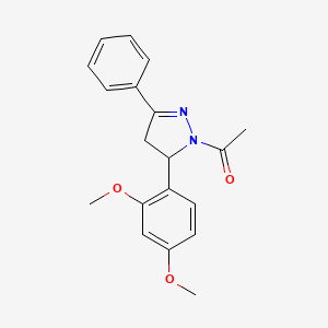 molecular formula C19H20N2O3 B2903145 1-(5-(2,4-dimethoxyphenyl)-3-phenyl-4,5-dihydro-1H-pyrazol-1-yl)ethanone CAS No. 367488-21-9