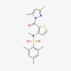 molecular formula C20H23N3O3S2 B2903151 N-{2-[(3,5-dimethyl-1H-pyrazol-1-yl)carbonyl]thiophen-3-yl}-N,2,4,6-tetramethylbenzenesulfonamide CAS No. 1325306-19-1