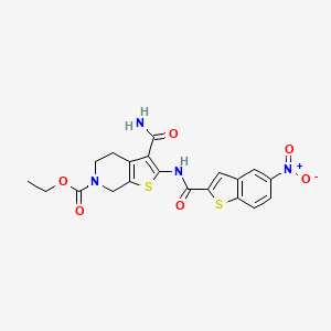 molecular formula C20H18N4O6S2 B2903195 ethyl 3-carbamoyl-2-(5-nitro-1-benzothiophene-2-amido)-4H,5H,6H,7H-thieno[2,3-c]pyridine-6-carboxylate CAS No. 864925-82-6