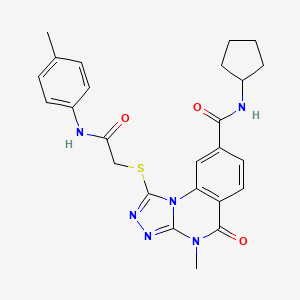 molecular formula C25H26N6O3S B2903198 N-cyclopentyl-4-methyl-1-({[(4-methylphenyl)carbamoyl]methyl}sulfanyl)-5-oxo-4H,5H-[1,2,4]triazolo[4,3-a]quinazoline-8-carboxamide CAS No. 1105237-19-1