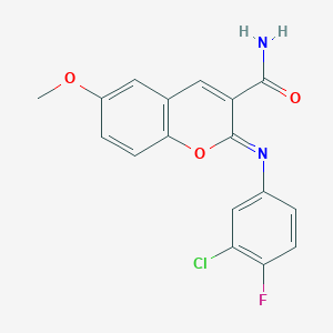 (2Z)-2-[(3-chloro-4-fluorophenyl)imino]-6-methoxy-2H-chromene-3-carboxamide