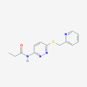 molecular formula C13H14N4OS B2903312 N-(6-((pyridin-2-ylmethyl)thio)pyridazin-3-yl)propionamide CAS No. 1021135-80-7
