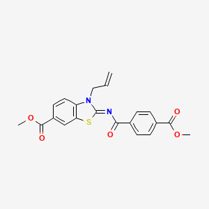 molecular formula C21H18N2O5S B2903315 (Z)-methyl 3-allyl-2-((4-(methoxycarbonyl)benzoyl)imino)-2,3-dihydrobenzo[d]thiazole-6-carboxylate CAS No. 865174-93-2