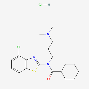 molecular formula C19H27Cl2N3OS B2903321 N-(4-CHLORO-1,3-BENZOTHIAZOL-2-YL)-N-[3-(DIMETHYLAMINO)PROPYL]CYCLOHEXANECARBOXAMIDE HYDROCHLORIDE CAS No. 1216853-85-8