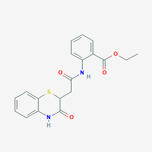 molecular formula C19H18N2O4S B2903359 ethyl 2-[2-(3-oxo-3,4-dihydro-2H-1,4-benzothiazin-2-yl)acetamido]benzoate CAS No. 367908-44-9