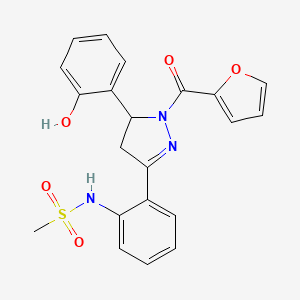 molecular formula C21H19N3O5S B2903499 N-(2-(1-(furan-2-carbonyl)-5-(2-hydroxyphenyl)-4,5-dihydro-1H-pyrazol-3-yl)phenyl)methanesulfonamide CAS No. 920440-61-5