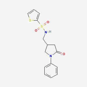 molecular formula C15H16N2O3S2 B2903513 N-((5-oxo-1-phenylpyrrolidin-3-yl)methyl)thiophene-2-sulfonamide CAS No. 955253-88-0