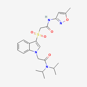 molecular formula C22H28N4O5S B2903515 N,N-diisopropyl-2-(3-((2-((5-methylisoxazol-3-yl)amino)-2-oxoethyl)sulfonyl)-1H-indol-1-yl)acetamide CAS No. 894003-95-3
