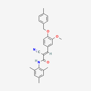 molecular formula C28H28N2O3 B2903642 (E)-2-cyano-3-[3-methoxy-4-[(4-methylphenyl)methoxy]phenyl]-N-(2,4,6-trimethylphenyl)prop-2-enamide CAS No. 380475-03-6