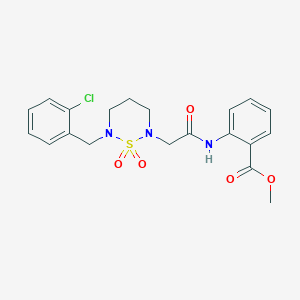 molecular formula C20H22ClN3O5S B2903676 Methyl 2-(2-(6-(2-chlorobenzyl)-1,1-dioxido-1,2,6-thiadiazinan-2-yl)acetamido)benzoate CAS No. 946294-37-7