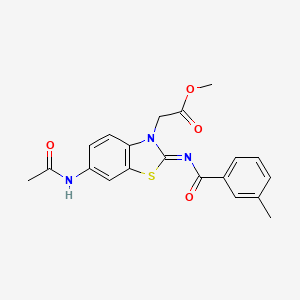 molecular formula C20H19N3O4S B2903759 Methyl 2-[6-acetamido-2-(3-methylbenzoyl)imino-1,3-benzothiazol-3-yl]acetate CAS No. 941871-97-2