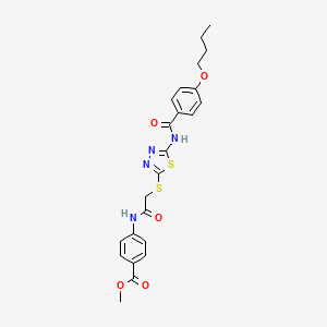 molecular formula C23H24N4O5S2 B2903872 Methyl 4-(2-((5-(4-butoxybenzamido)-1,3,4-thiadiazol-2-yl)thio)acetamido)benzoate CAS No. 896026-65-6