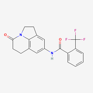 molecular formula C19H15F3N2O2 B2903890 N-{11-oxo-1-azatricyclo[6.3.1.0^{4,12}]dodeca-4(12),5,7-trien-6-yl}-2-(trifluoromethyl)benzamide CAS No. 898418-64-9