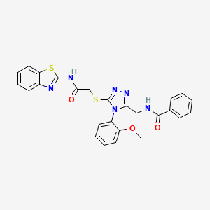 molecular formula C26H22N6O3S2 B2903981 N-((5-((2-(benzo[d]thiazol-2-ylamino)-2-oxoethyl)thio)-4-(2-methoxyphenyl)-4H-1,2,4-triazol-3-yl)methyl)benzamide CAS No. 393839-75-3