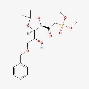 molecular formula C18H27O8P B2903983 dimethyl 2-((4R,5R)-5-((R)-2-(benzyloxy)-1-hydroxyethyl)-2,2-dimethyl-1,3-dioxolan-4-yl)-2-oxoethylphosphonate CAS No. 89291-71-4