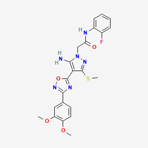 B2904085 2-(5-amino-4-(3-(3,4-dimethoxyphenyl)-1,2,4-oxadiazol-5-yl)-3-(methylthio)-1H-pyrazol-1-yl)-N-(2-fluorophenyl)acetamide CAS No. 1019098-80-6