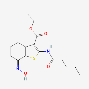 molecular formula C16H22N2O4S B2904099 ethyl (7Z)-7-(hydroxyimino)-2-(pentanoylamino)-4,5,6,7-tetrahydro-1-benzothiophene-3-carboxylate CAS No. 331831-57-3
