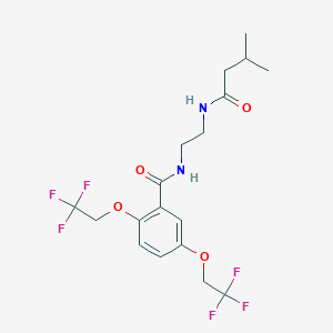 molecular formula C18H22F6N2O4 B2904127 N-{2-[(3-methylbutanoyl)amino]ethyl}-2,5-bis(2,2,2-trifluoroethoxy)benzenecarboxamide CAS No. 338404-50-5