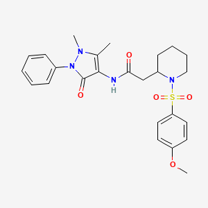 molecular formula C25H30N4O5S B2904194 N-(1,5-dimethyl-3-oxo-2-phenyl-2,3-dihydro-1H-pyrazol-4-yl)-2-(1-((4-methoxyphenyl)sulfonyl)piperidin-2-yl)acetamide CAS No. 1021118-55-7