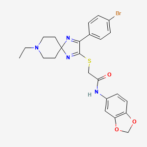 molecular formula C24H25BrN4O3S B2904247 N-(2H-1,3-benzodioxol-5-yl)-2-{[3-(4-bromophenyl)-8-ethyl-1,4,8-triazaspiro[4.5]deca-1,3-dien-2-yl]sulfanyl}acetamide CAS No. 1189663-44-2