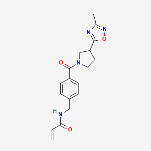 molecular formula C18H20N4O3 B2904251 N-({4-[3-(3-methyl-1,2,4-oxadiazol-5-yl)pyrrolidine-1-carbonyl]phenyl}methyl)prop-2-enamide CAS No. 2198506-67-9