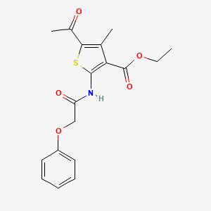 molecular formula C18H19NO5S B2904301 Ethyl 5-acetyl-4-methyl-2-(2-phenoxyacetamido)thiophene-3-carboxylate CAS No. 300828-08-4