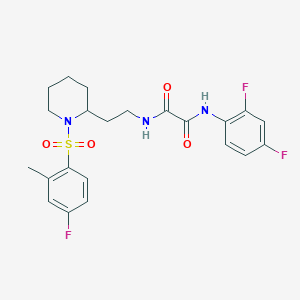 molecular formula C22H24F3N3O4S B2904441 N'-(2,4-difluorophenyl)-N-{2-[1-(4-fluoro-2-methylbenzenesulfonyl)piperidin-2-yl]ethyl}ethanediamide CAS No. 898426-91-0