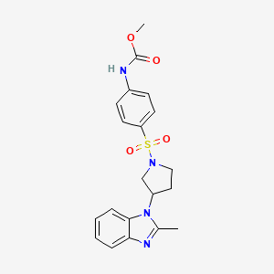 molecular formula C20H22N4O4S B2904466 methyl (4-((3-(2-methyl-1H-benzo[d]imidazol-1-yl)pyrrolidin-1-yl)sulfonyl)phenyl)carbamate CAS No. 2097918-86-8