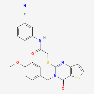 molecular formula C23H18N4O3S2 B2904512 N-(3-cyanophenyl)-2-({3-[(4-methoxyphenyl)methyl]-4-oxo-3H,4H-thieno[3,2-d]pyrimidin-2-yl}sulfanyl)acetamide CAS No. 1252907-72-4