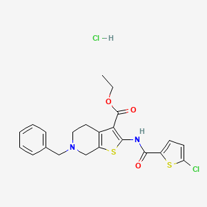 molecular formula C22H22Cl2N2O3S2 B2904592 Ethyl 6-benzyl-2-(5-chlorothiophene-2-carboxamido)-4,5,6,7-tetrahydrothieno[2,3-c]pyridine-3-carboxylate hydrochloride CAS No. 1330291-27-4