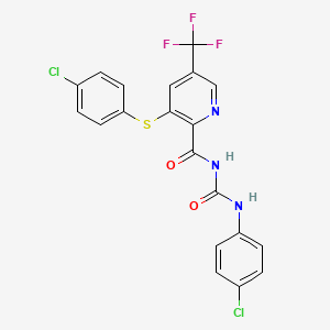 molecular formula C20H12Cl2F3N3O2S B2904607 N-[(4-chlorophenyl)carbamoyl]-3-(4-chlorophenyl)sulfanyl-5-(trifluoromethyl)pyridine-2-carboxamide CAS No. 338759-10-7