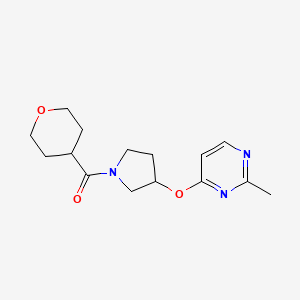 molecular formula C15H21N3O3 B2904651 2-Methyl-4-{[1-(oxane-4-carbonyl)pyrrolidin-3-yl]oxy}pyrimidine CAS No. 2097890-72-5