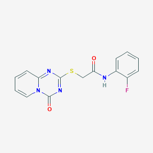 molecular formula C15H11FN4O2S B2904653 N-(2-fluorophenyl)-2-({4-oxo-4H-pyrido[1,2-a][1,3,5]triazin-2-yl}sulfanyl)acetamide CAS No. 896326-43-5
